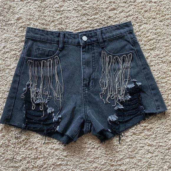 Fringe Jean Shorts - Picture 1 of 3